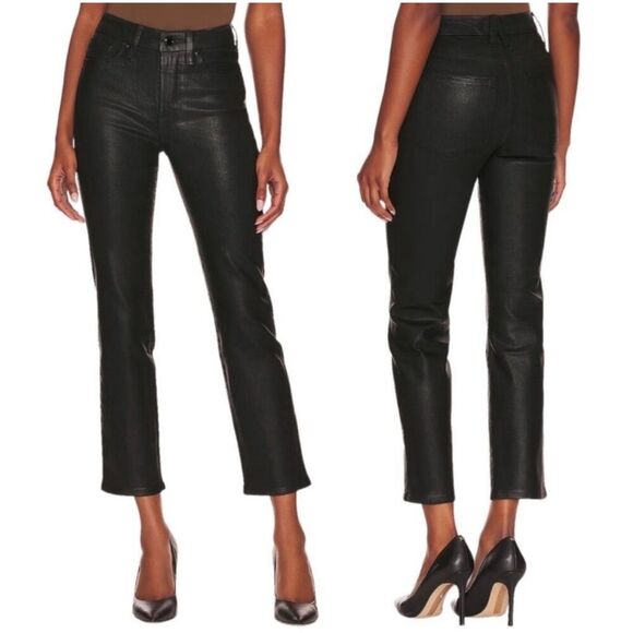 Good American Good Classic Coated Black Straight Leg Jeans Size 6/28 Stretch - Picture 1 of 11